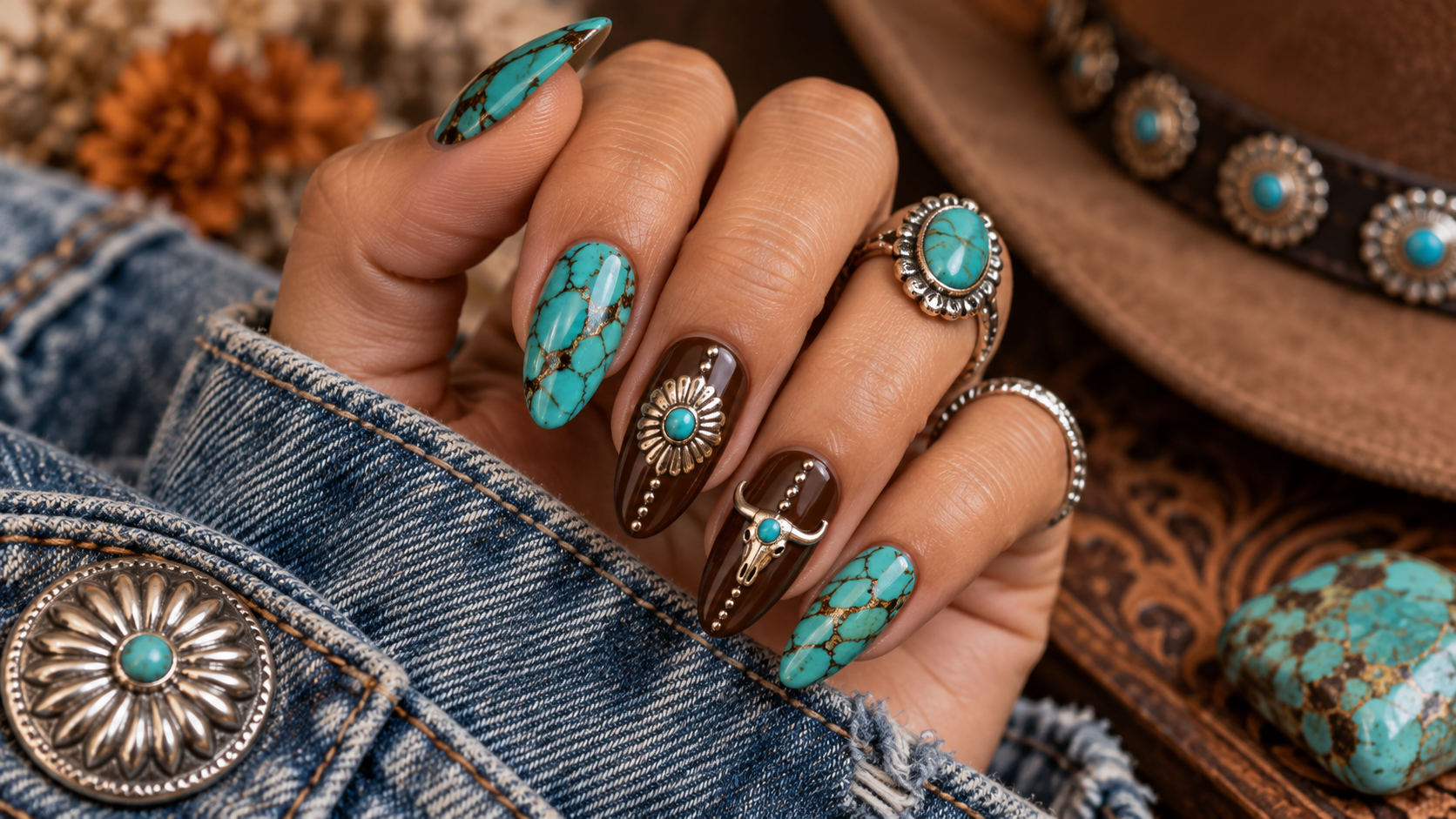 Turquoise Western Nails
